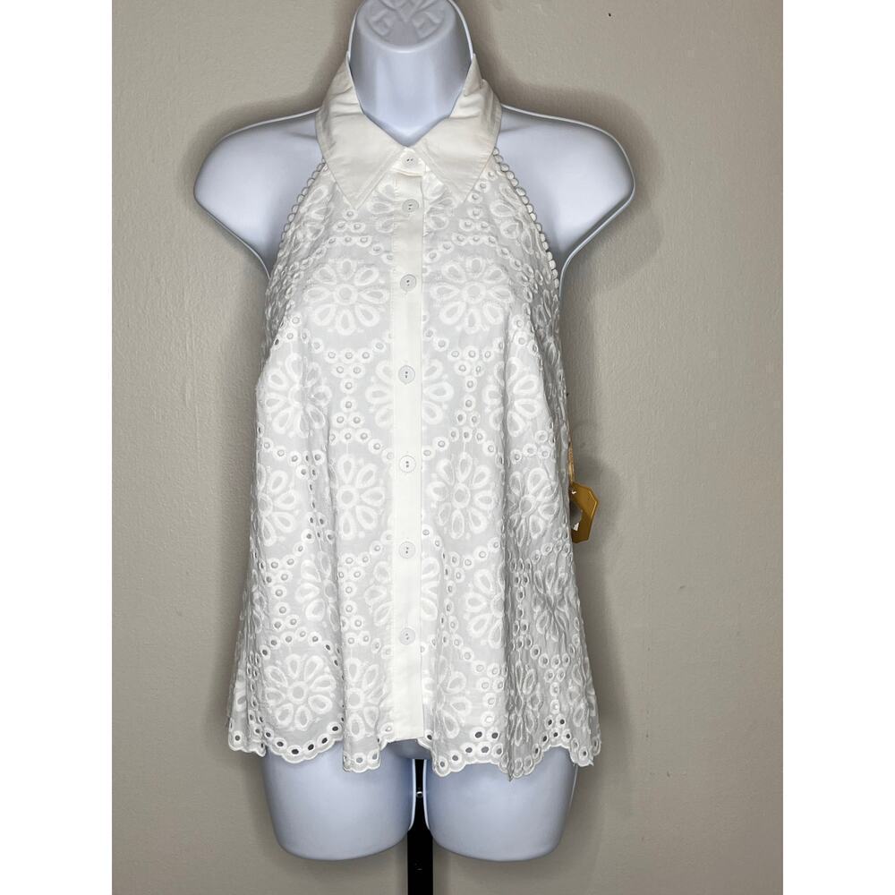 ☀️NWT Ryegrass Sleeveless Eyelet Top Button-Up Backless Collared Ivory Women's 4